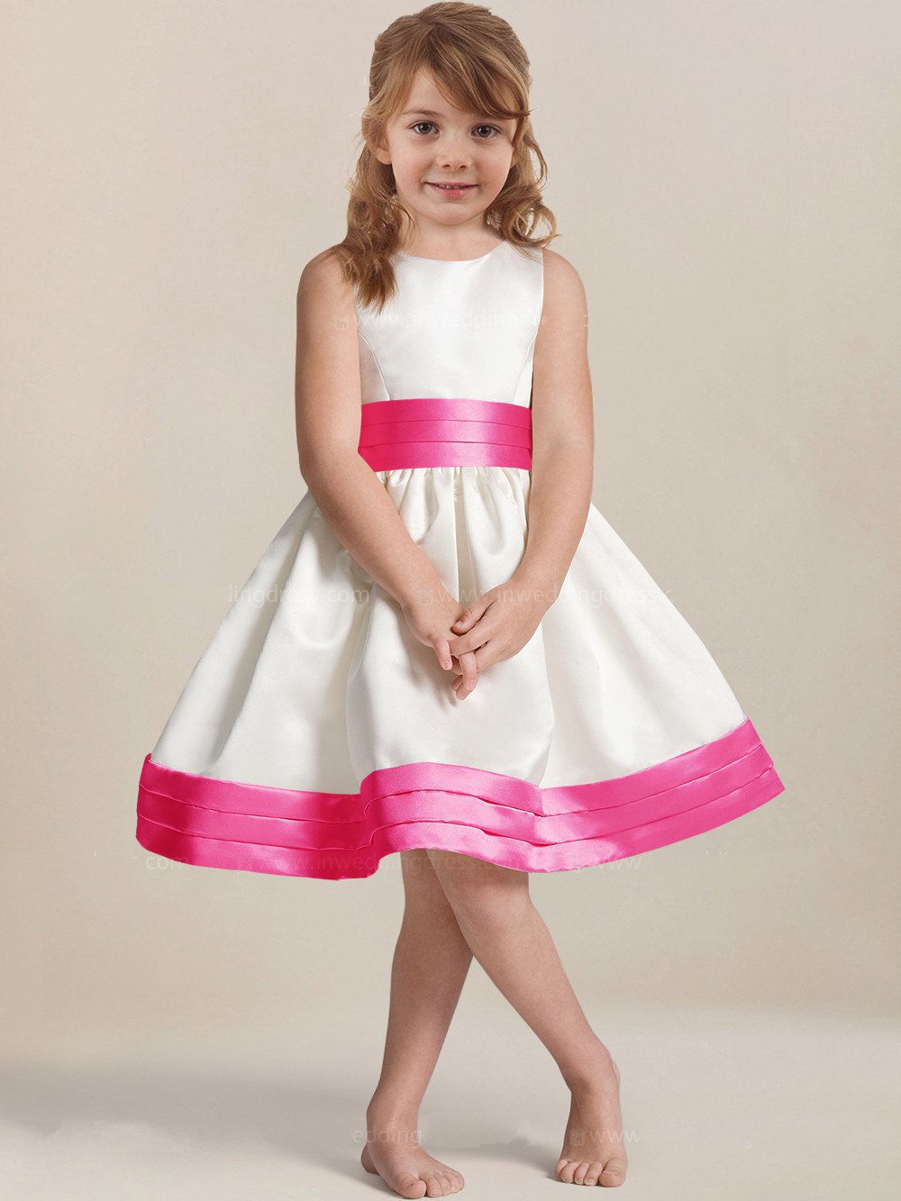 Robe De Demoiselle D'honneur Blanche En Satin, Coupe Trapèze, Longueur Genou FGD493 – Image 7