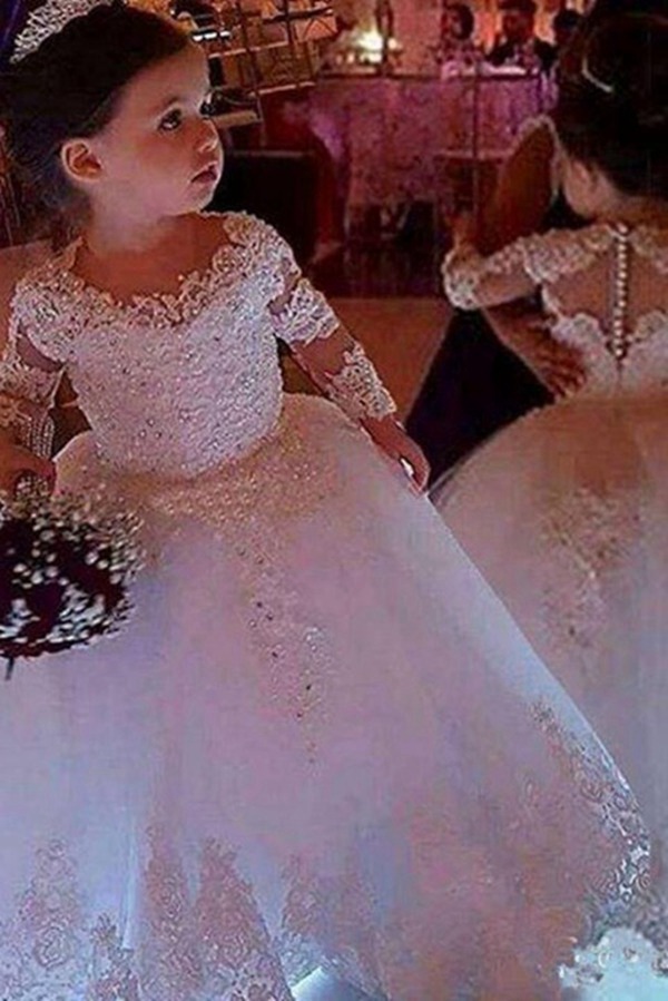 Robe De Demoiselle D'honneur à Manches Longues En Dentelle Pour Tout-Petits FGD514