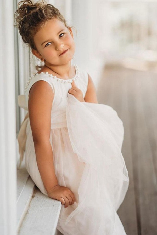 Robe De Demoiselle D'honneur Avec Perles Pour Filles De 1 à 8 Ans FGD519