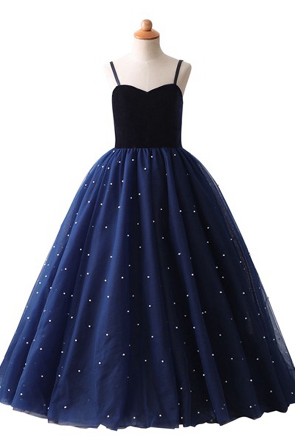 Robe De Bal Enfant à Bretelles Bleu Marine HT23