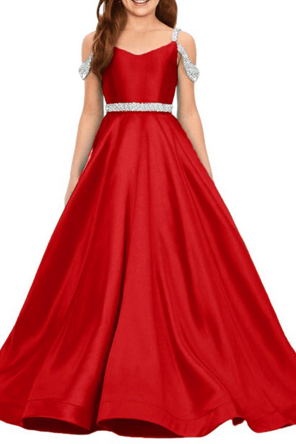 Robe de bal de princesse en satin rouge pour enfant CHK225